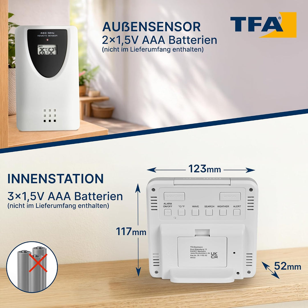 TFA Dostmann SKY Funk-Wetterstation, 35.1152.02,Wetterstation Funk mit Aussensensor, Wettervorhersag