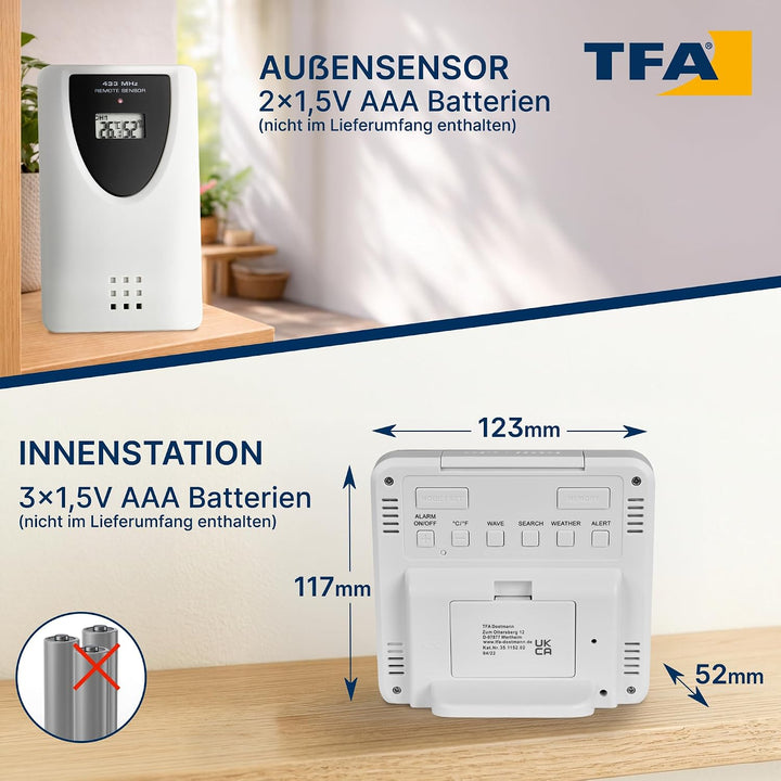 TFA Dostmann SKY Funk-Wetterstation, 35.1152.02,Wetterstation Funk mit Aussensensor, Wettervorhersag