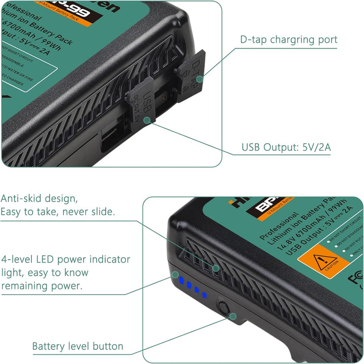 BP-99 V Mount Akku, Hisewen 6700mAh 99Wh V-Lock Battery und D-Tap Ladegerät Kompatibel mit Sony Camc