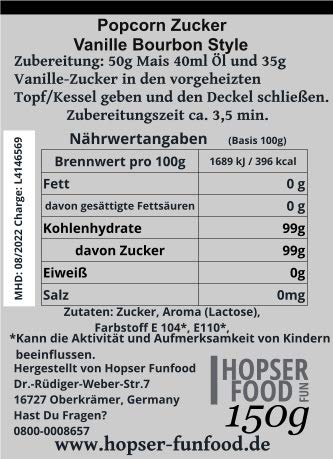 Hopser Food Fun Partyset 500g Popcornmais,250ml Popcornöl mit Butteraroma,150g Popcorn-Zucker Vanill
