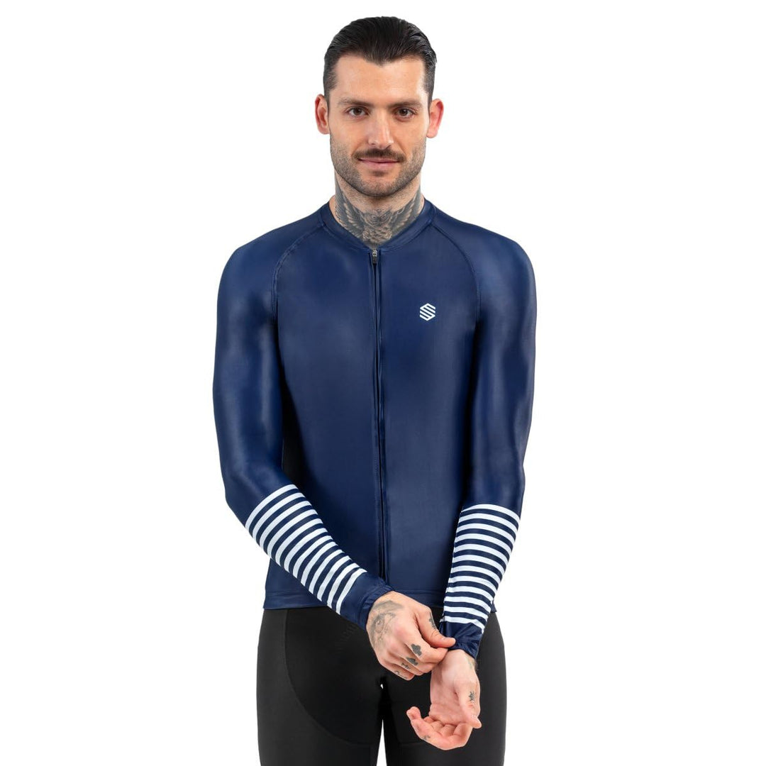 SIROKO M2 Radtrikot Herren Langarm Slim Fit Aerodynamische Fahrradbekleidung M Marineblau/Weiss, M M