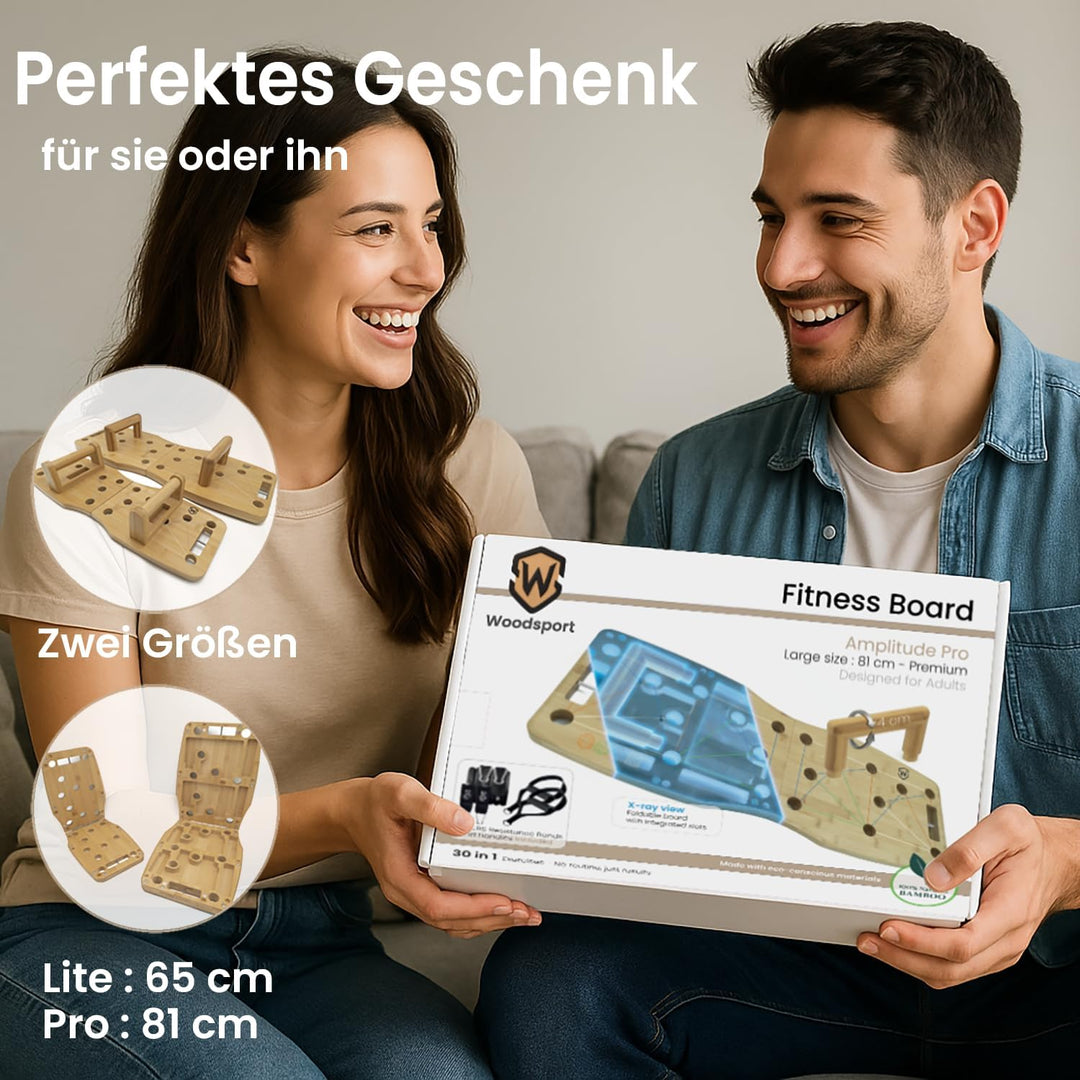 Amplitude Pro – Premium Liegestützbrett (push up board) aus Bambus – 81 cm Erwachsenengrösse – klapp
