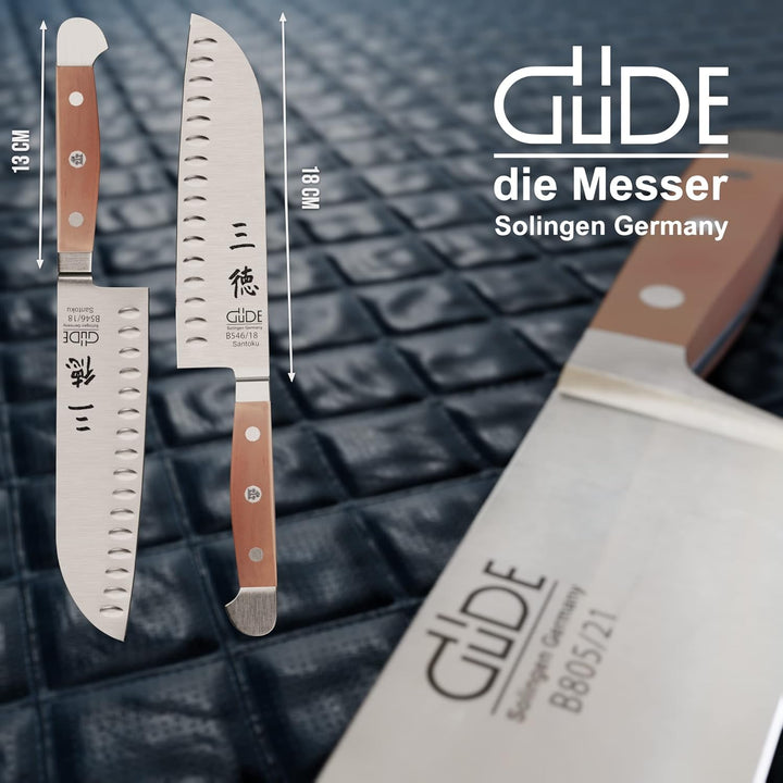 GÜDE Solingen - Santoku mit Kulle geschmiedet, 18 cm, Birnenholz, ALPHA BIRNE, Doppelkropf, Handmade