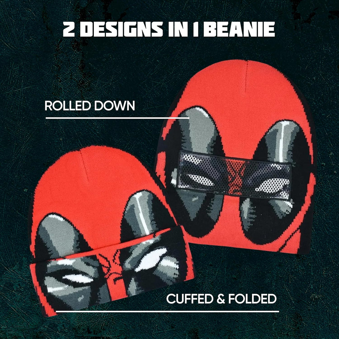 Concept One Unisex Marvel Deadpool Roll Down Cuff Beanie-Mütze, rot/schwarz, Einheitsgrösse