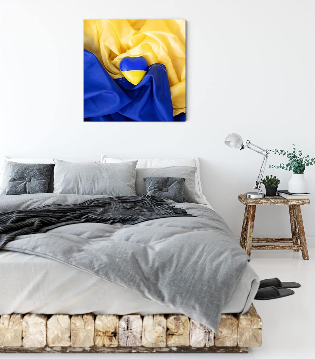Herz mit Ukraine Flagge als Leinwandbild Quadratisch| Grösse: 60x60 cm | Wandbild | Kunstdruck | fer