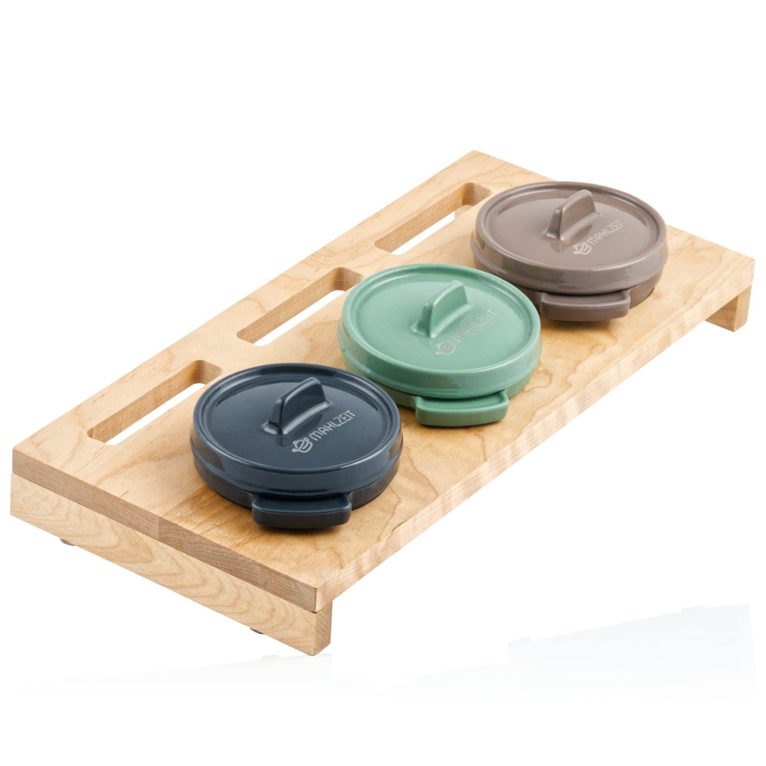 Mahlzeit Mini Cocotte Set mit Holzständer | 3 x 250 ml | Gusseisen 3er Set Serviertöpfe | emailliert