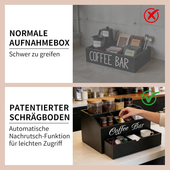 Eastsign Kaffeebar-Organizer aus Holz mit Schublade – Aufbewahrung auf der Arbeitsplatte für Pads, T