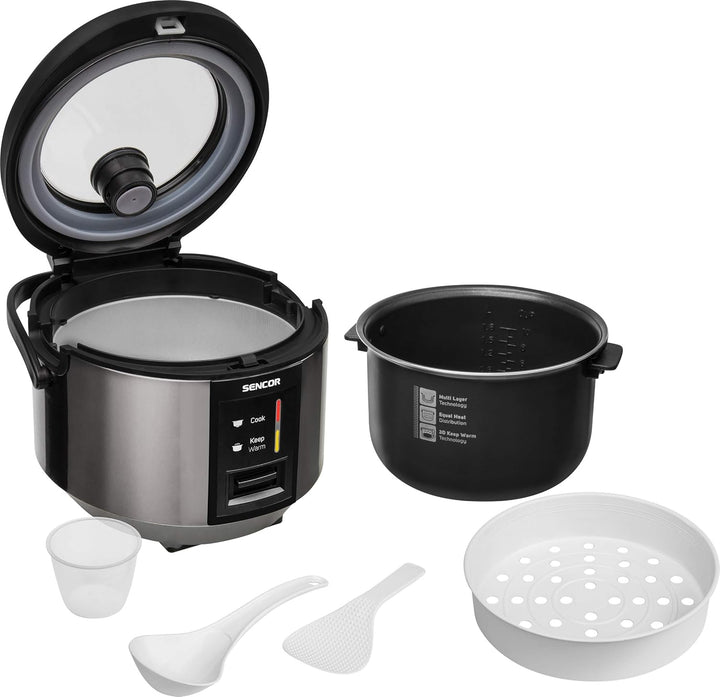 SENCOR SRM 1890SS Reiskocher, Topf zum Kochen von Reis Schwarz, Schwarz