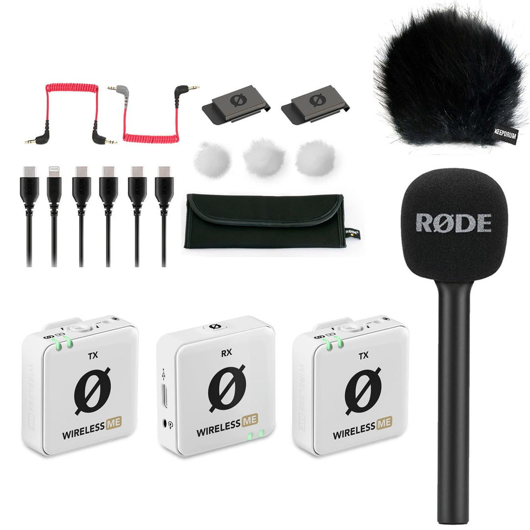 Rode Wireless ME Dual Mikrofon Funksystem Weiss + Interview GO Handadapter + keepdrum Fell-Windschut
