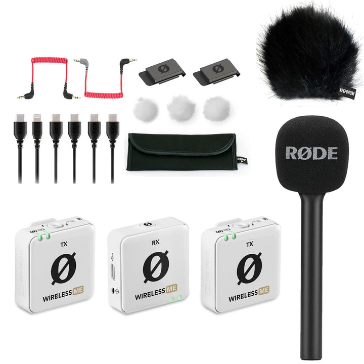 Rode Wireless ME Dual Mikrofon Funksystem Weiss + Interview GO Handadapter + keepdrum Fell-Windschut