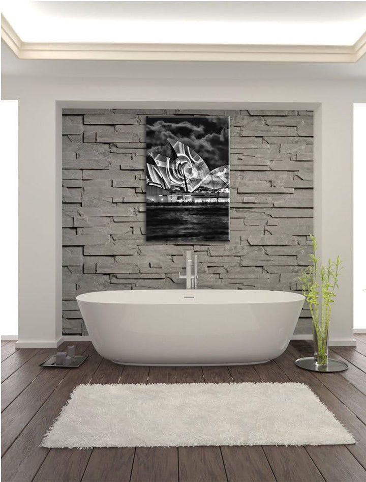Pixxprint Monocrome, Sydney Opera House Lichter, Format: 100x70 auf Leinwand, riesige Bilder fertig
