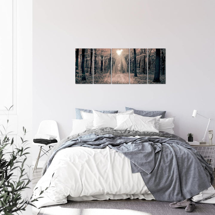 Runa Art Bild Wald Landschaft Wandbilder auf Vlies Leinwand 5 Teilig Wanddekoration Schlafzimmer Woh