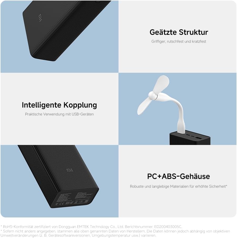 Xiaomi 18W Power Bank – 30000mAh, 18W Schnellladefunktion, lädt 3 Geräte gleichzeitig, Power Deliver