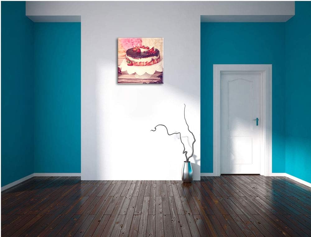 Köstliche Erdbeertorte, Format: 70x70 auf Leinwand, XXL riesige Bilder fertig gerahmt mit Keilrahmen