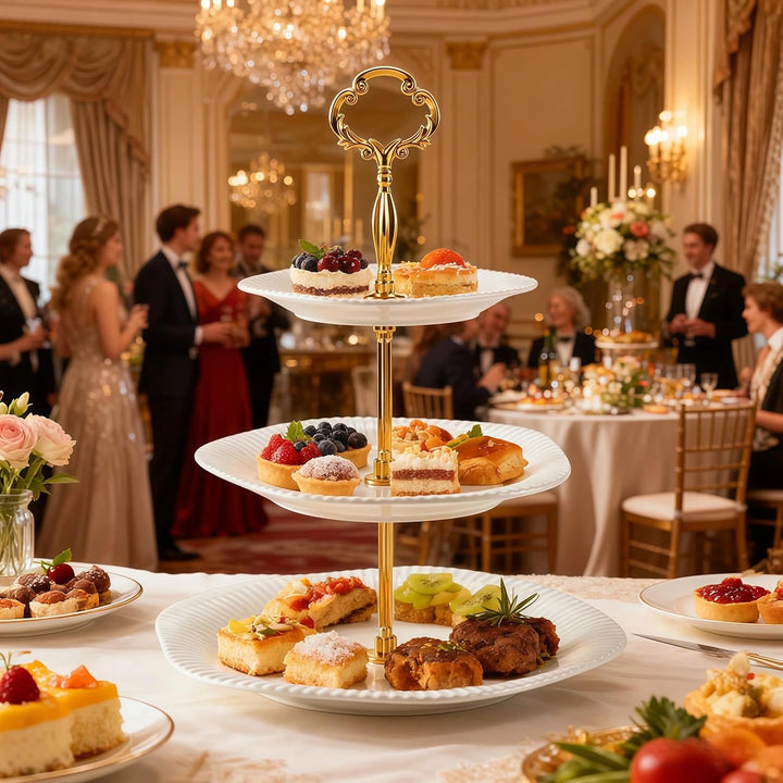 3 Schicht Keramik Tortenständer für Hochzeiten, Desserttisch Display Set für Teepartys Servierplatte