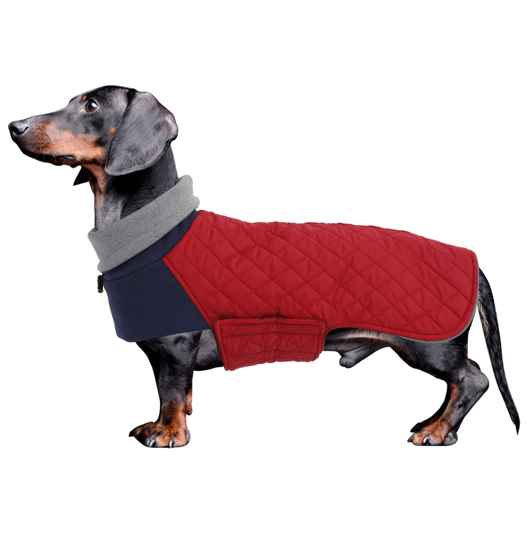 Geyecete Hundemantel Dackel, Dackel Wintermantel, Warmer Quilten Dackelmantel mit Geschirr Loch,Wind