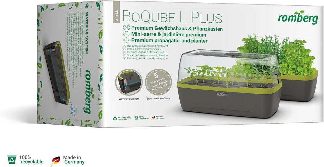 Romberg BoQube L Plus (Pflanzsystem, Farbe Anthrazit-Sommergrün, PAK-frei, lebensmittelecht, mit Bel