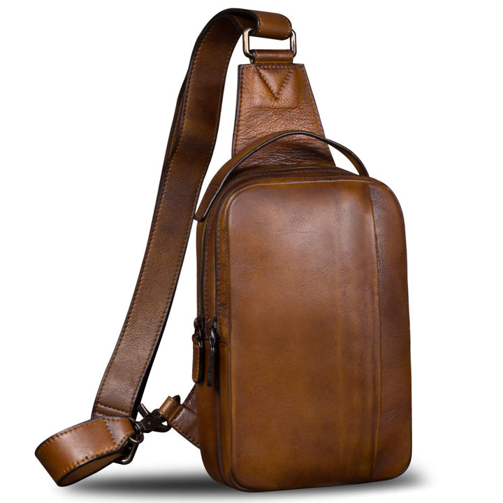 IVTG Genuine Leather Sling Bag for Men and Women Vintage Real Leather Sling Backpack Shoulder Crossb