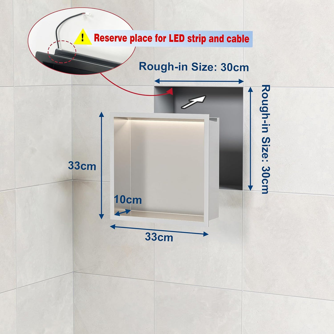 Wandnische Dusche Edelstahl mit LED-Beleuchtung, Duschnische Einbau-Nische mit Farbtemperatureinstel