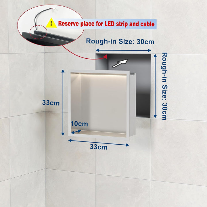 Wandnische Dusche Edelstahl mit LED-Beleuchtung, Duschnische Einbau-Nische mit Farbtemperatureinstel