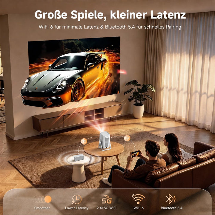 Kurzdistanz Beamer 4K mit Netflix, iSinbox 1200ANSI Heimkino & Outdoor Beamer, Smart Tageslicht Proj