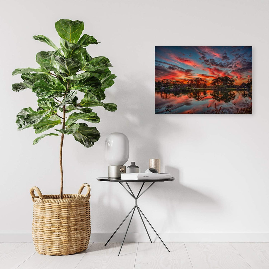 Feeby Bild auf Leinwand Natur Kunstdruck modern Sonnenuntergang Orange 80x60 cm