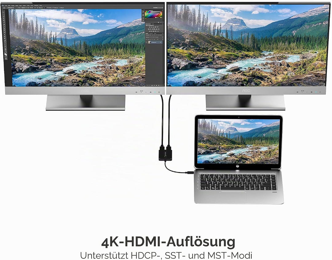 Sabrent USB C auf Dual-HDMI Adapter, HDMI Splitter, Type-C auf HDMI Monitorkonverter unterstützt 4K