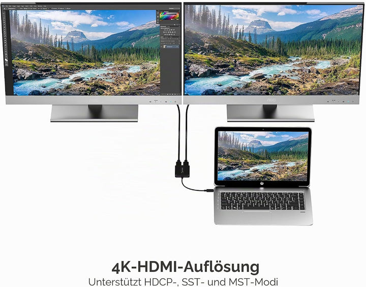 Sabrent USB C auf Dual-HDMI Adapter, HDMI Splitter, Type-C auf HDMI Monitorkonverter unterstützt 4K