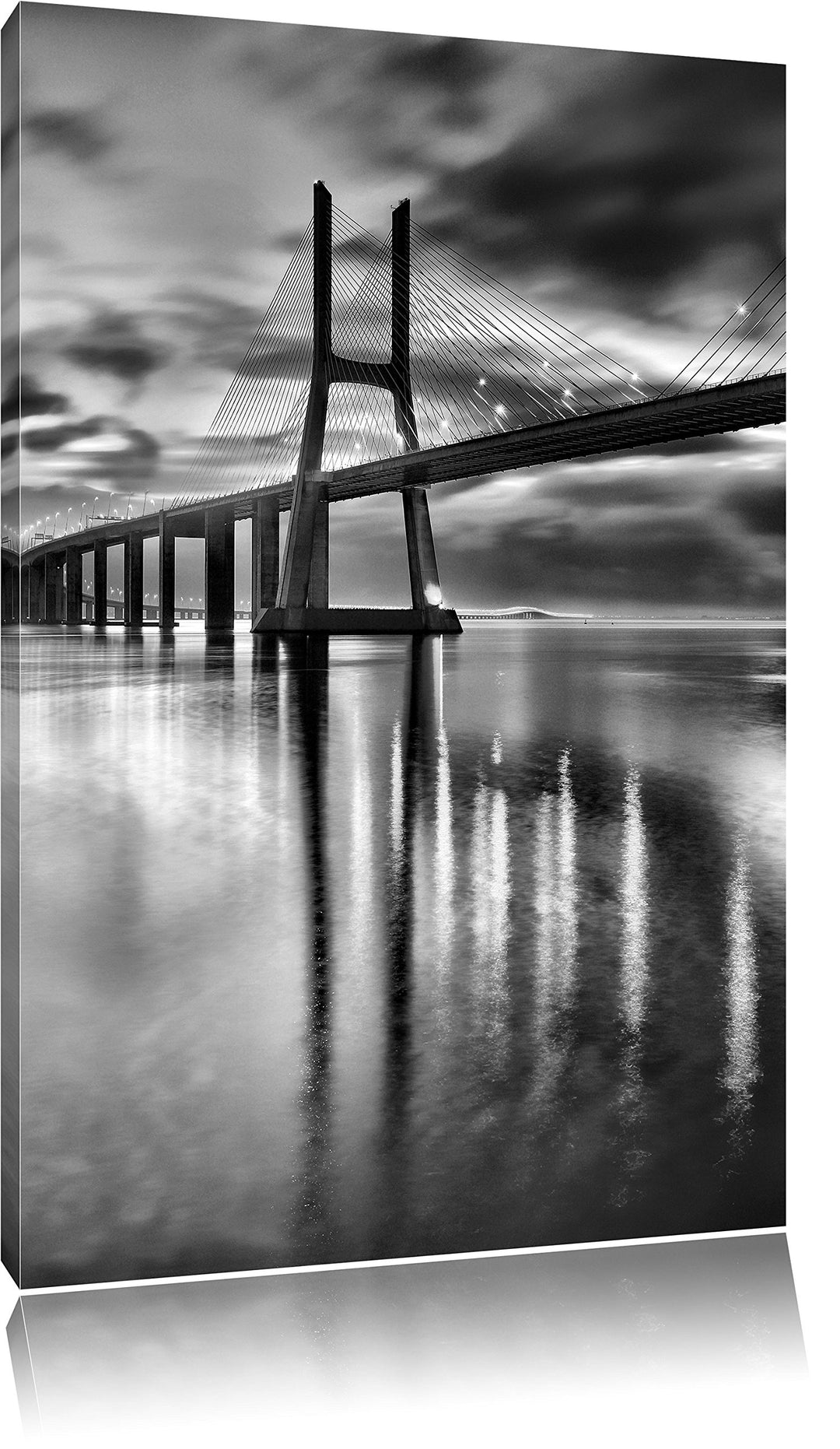 Pixxprint Brücke Lissabon / 100x70cm Leinwandbild bespannt auf Holzrahmen/Wandbild Kunstdruck Dekora