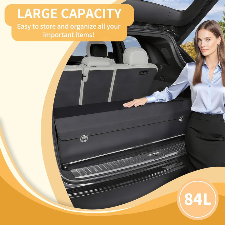 XCF Auto Kofferraum Organizer Gross, Aufbewahrungsbox mit Deckel und Stabilem Griff, 84L Leder Auto-