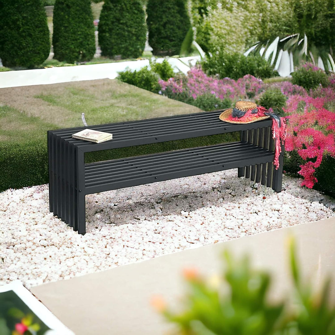 DanDiBo Gartenbank Metall Wetterfest 3 Sitzer Schwarz 150 cm mit 2 Ebenen Sitzbank Eisenbank Gartenm