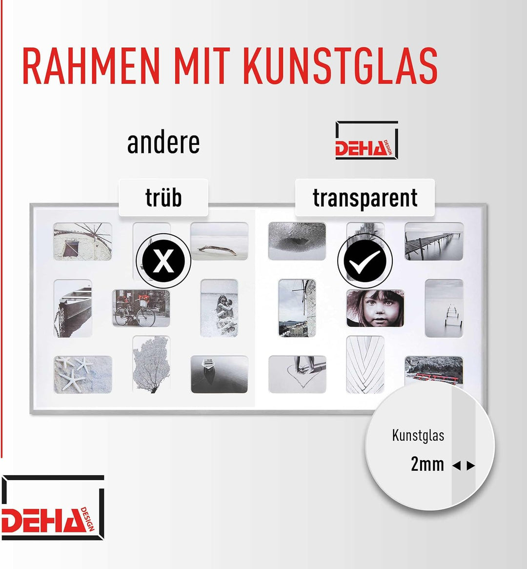 DEHA Design Bilderrahmen Collage Tribeca, 109,2x49,5 cm- 18x 10x15 cm, Aluminium Schwarz Matt, bruch