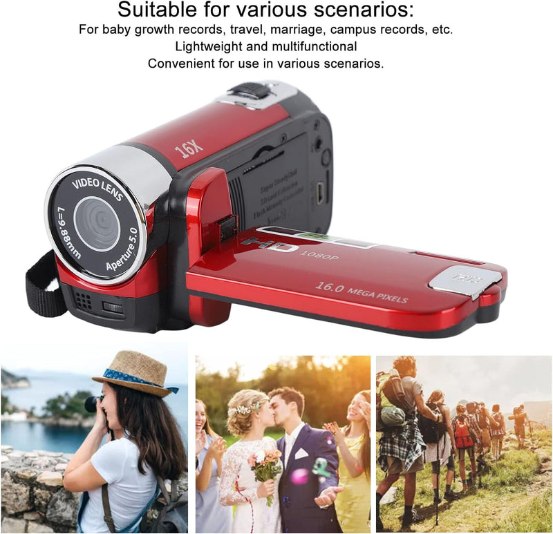 Handheld-Videocamcorder, 1080P 16MP DV-Kamera 16x Digitalzoom-Videokamera mit Drehbarem 2,7-Zoll-TFT