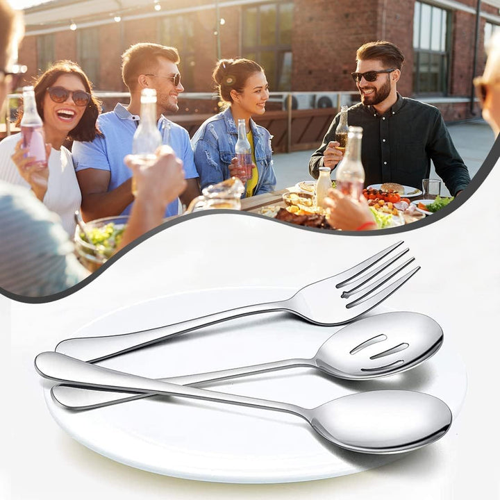 10 Stück Grosses Silber Servierutensilien-Set, Edelstahl-Servierutensilien-Set mit grossen Servierlö