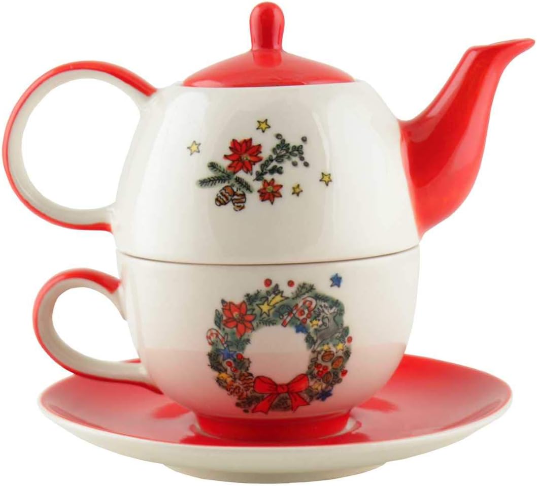 440s Mila Keramik Tee-Set Tea for One Motiv Weihnachtskranz | MI-99219 | 4045303992191