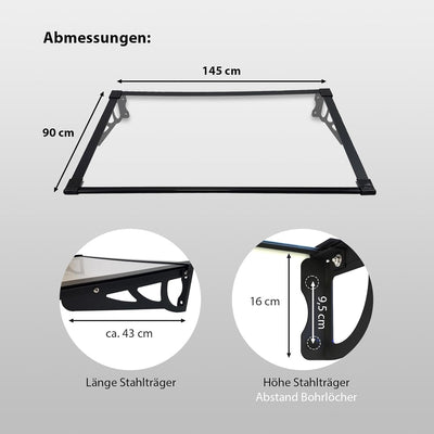 TrutzHolm® Aluminium Vordach Haustürvordach Pultvordach 150 x 90 cm Schneelast 95kg | Polycarbonatpl