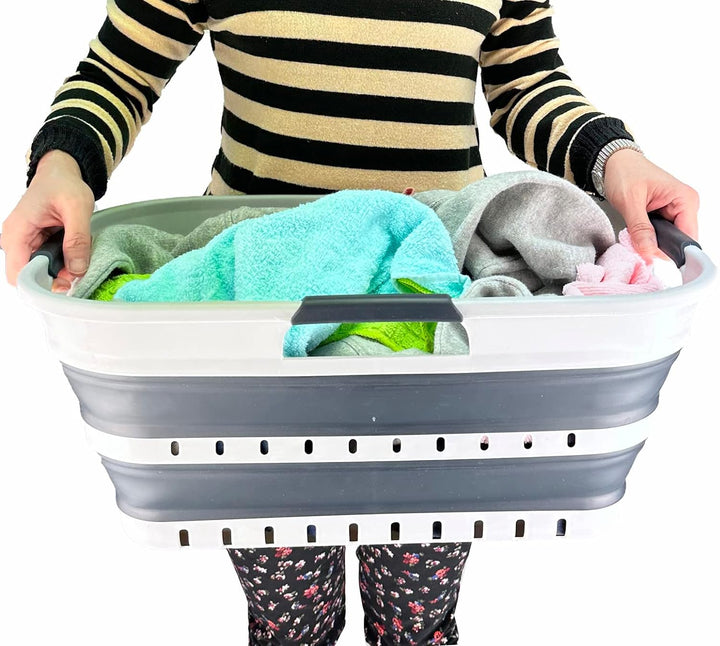 SAMMART 21L Super Mini Zusammenklappbarer Kunststoffkorb mit 3 Griffen – Faltbarer Pop-Up-Aufbewahru