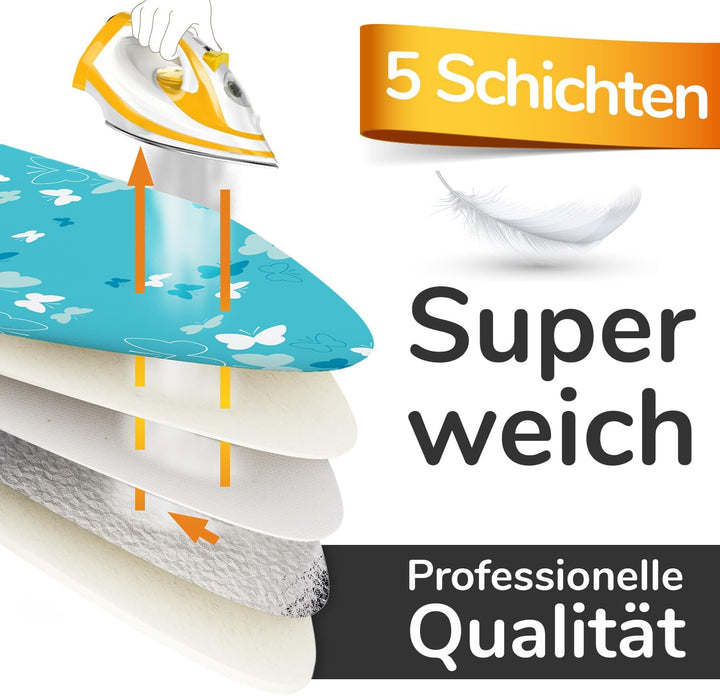 Super Soft 5 Schichten Turbo-Bügelbrettbezug 120x40, Vergleichssieger,Baumwoll-Polsterung, s