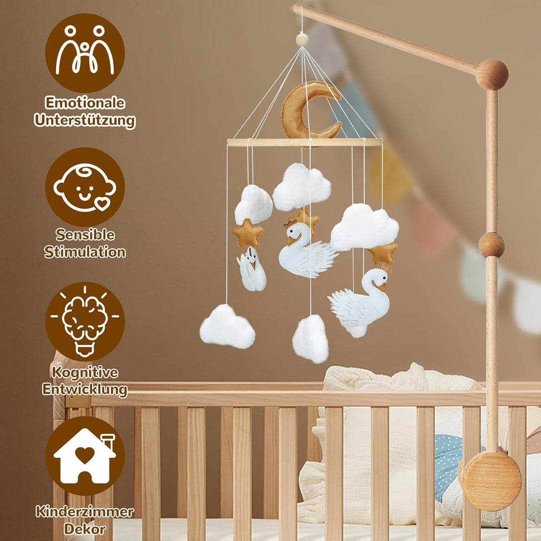 Weisse Schwan Mobile Baby Windspiele,Gekrönte Weisse Schwan, Wolken, Sterne Babybett Mobile Baby Hol