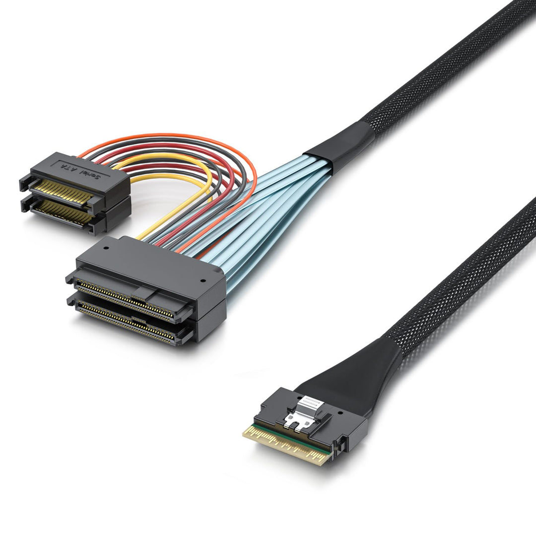 SFF-8654 8i SlimSAS to 2x U.2 SFF-8639 with 15pin SATA power cable, 0.75m(2.46ft)