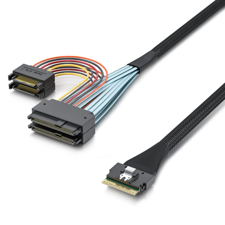 SFF-8654 8i SlimSAS to 2x U.2 SFF-8639 with 15pin SATA power cable, 0.75m(2.46ft)