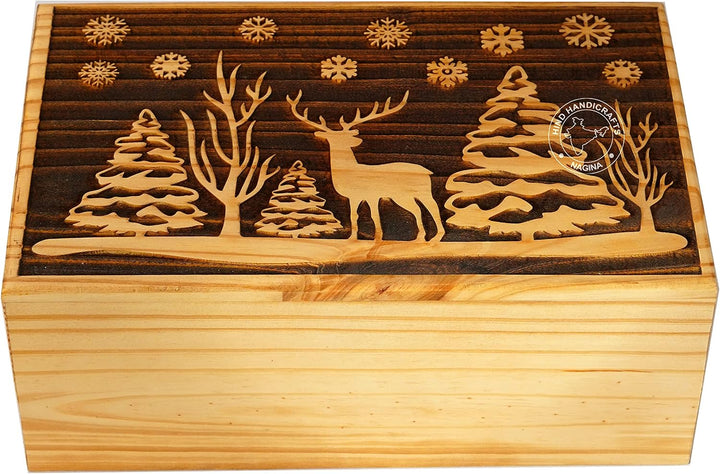 Handgefertigte Holzurne mit Weihnachtsbaum des Lebens, für menschliche Asche, Erwachsene, gross – Be