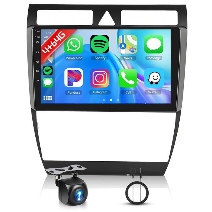Rimoody 4+64G Android Autoradio für Audi A6/C5/S6/RS6 1997-2006 9 Zoll Touchscreen Kabelloses Carpla