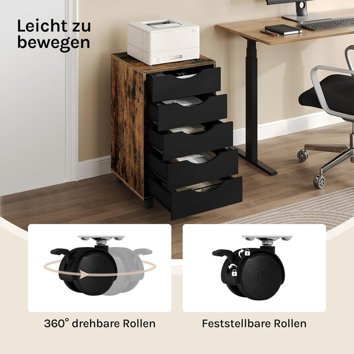 WOLTU Rollcontainer mit 5 Schubladen, mobiler Aktenschrank mit Rollen, Schubladenschrank Büroschrank
