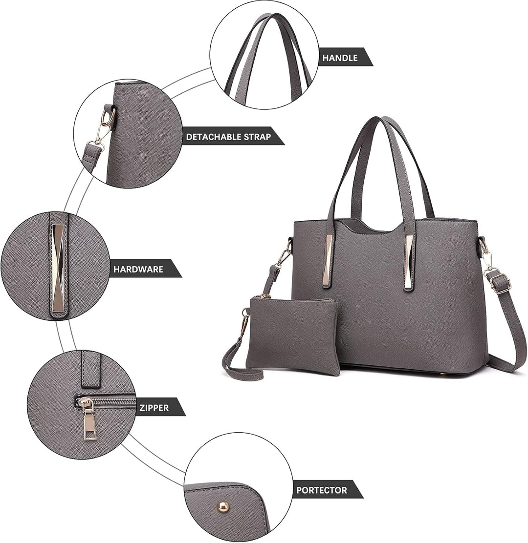 Miss Lulu Henkeltasche Damen Tasche 2 tIg. Shopper Reise Schultertasche,Grau, Grau
