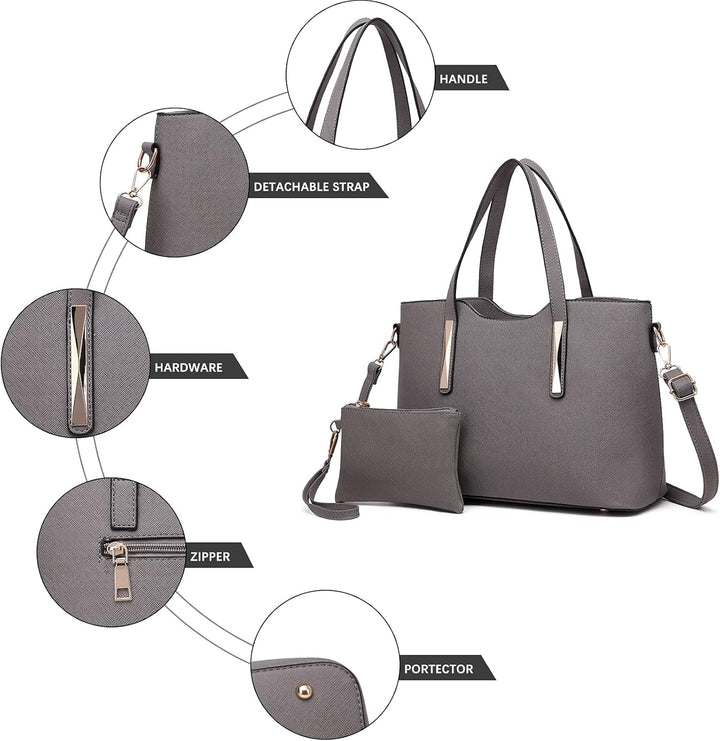 Miss Lulu Henkeltasche Damen Tasche 2 tIg. Shopper Reise Schultertasche,Grau, Grau