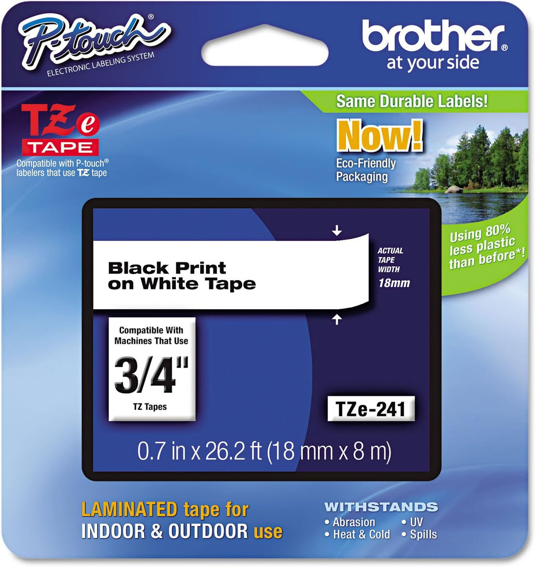 Brother Original P-Touch TZE-241 Klebeband, 1,8 cm, laminiertes P-Touch-Klebeband, schwarz auf weiss
