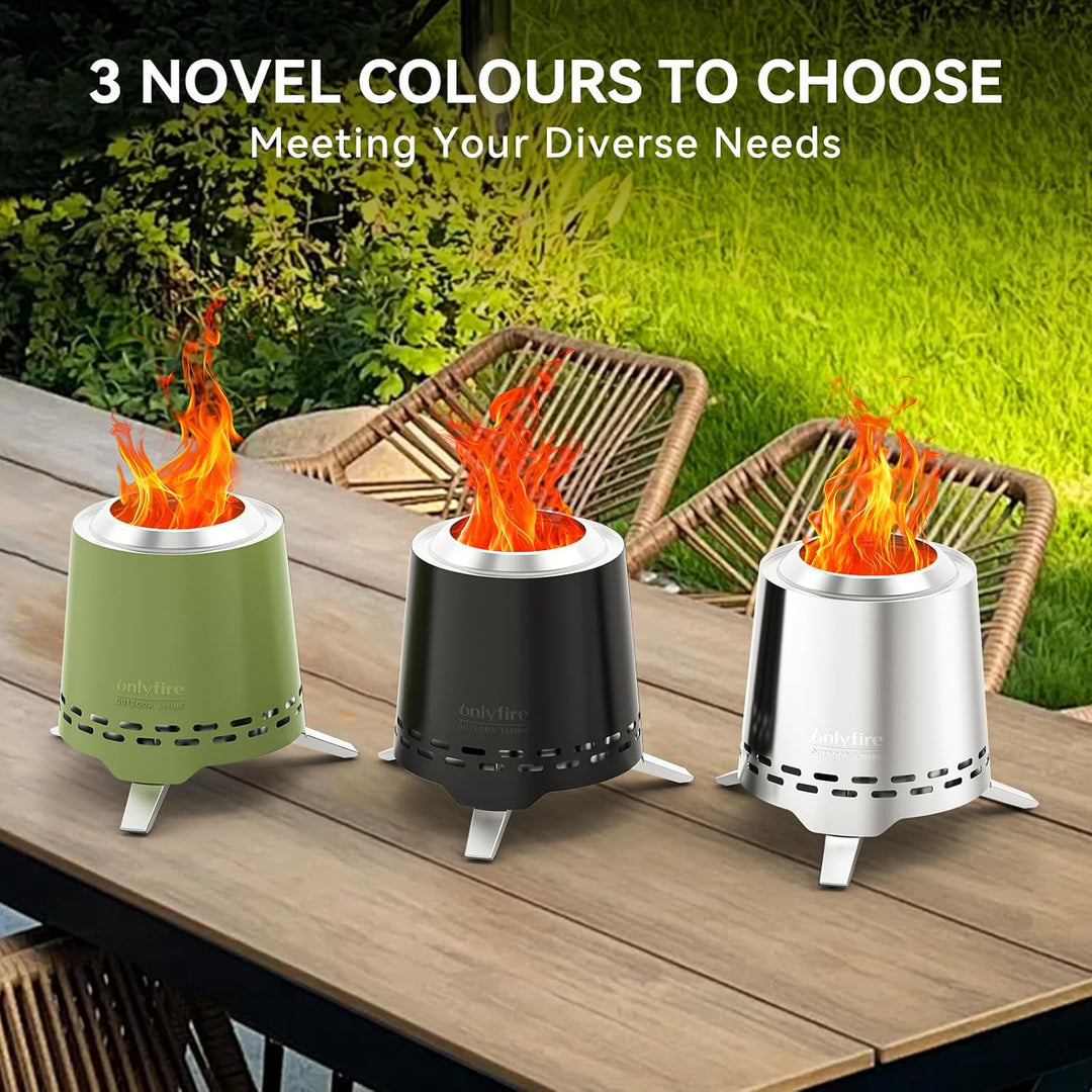 Onlyfire Edelstahl Tischfeuer mit Topfhalter und Tragetasche, Raucharmer Mini Tischkamin für Pellets