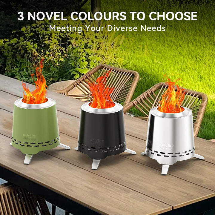 Onlyfire Edelstahl Tischfeuer mit Topfhalter und Tragetasche, Raucharmer Mini Tischkamin für Pellets