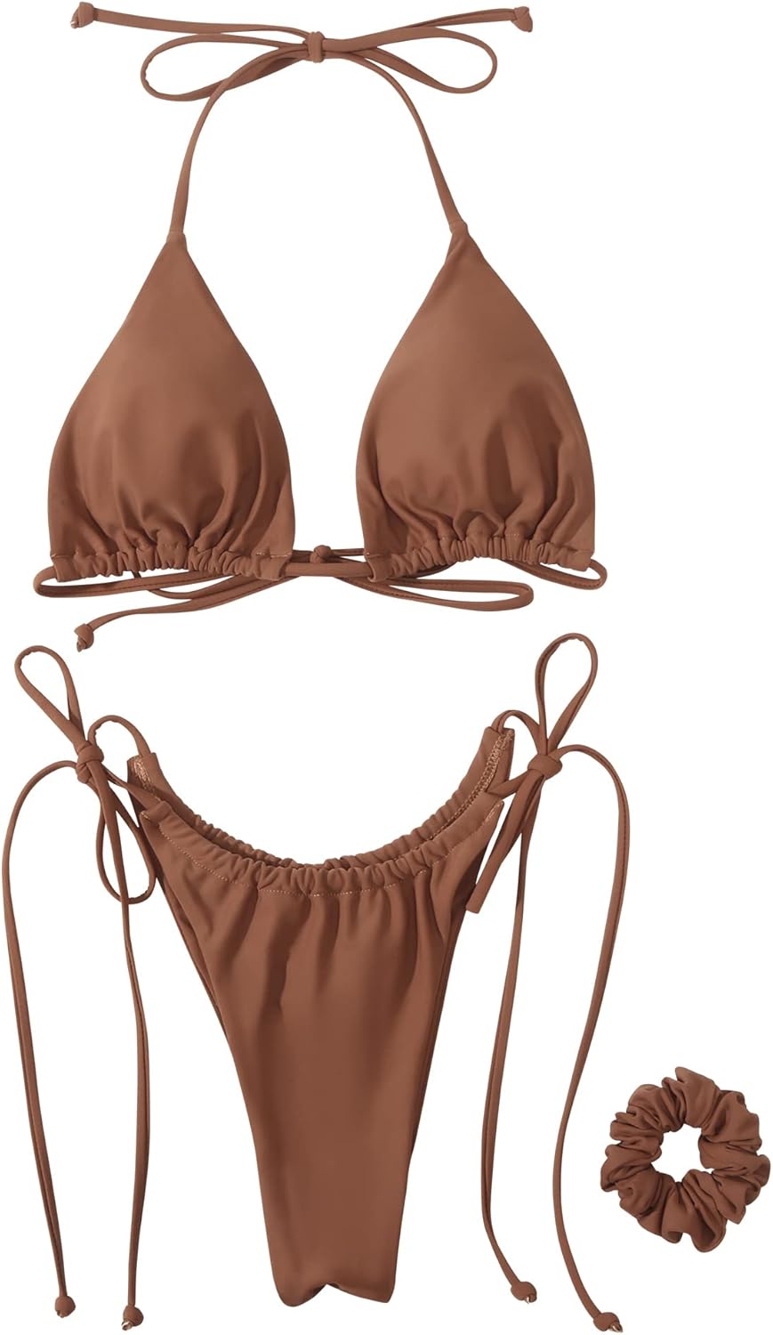 RXRXCOCO Sexy Brazilian Bikini Damen Set Triangel String Oberteil Bikini Tanga Bademode S Braun, S B